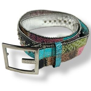GUESS Y2K 90’s Vintage Python Snake Skin Studded Patchwork Belt Large 39”